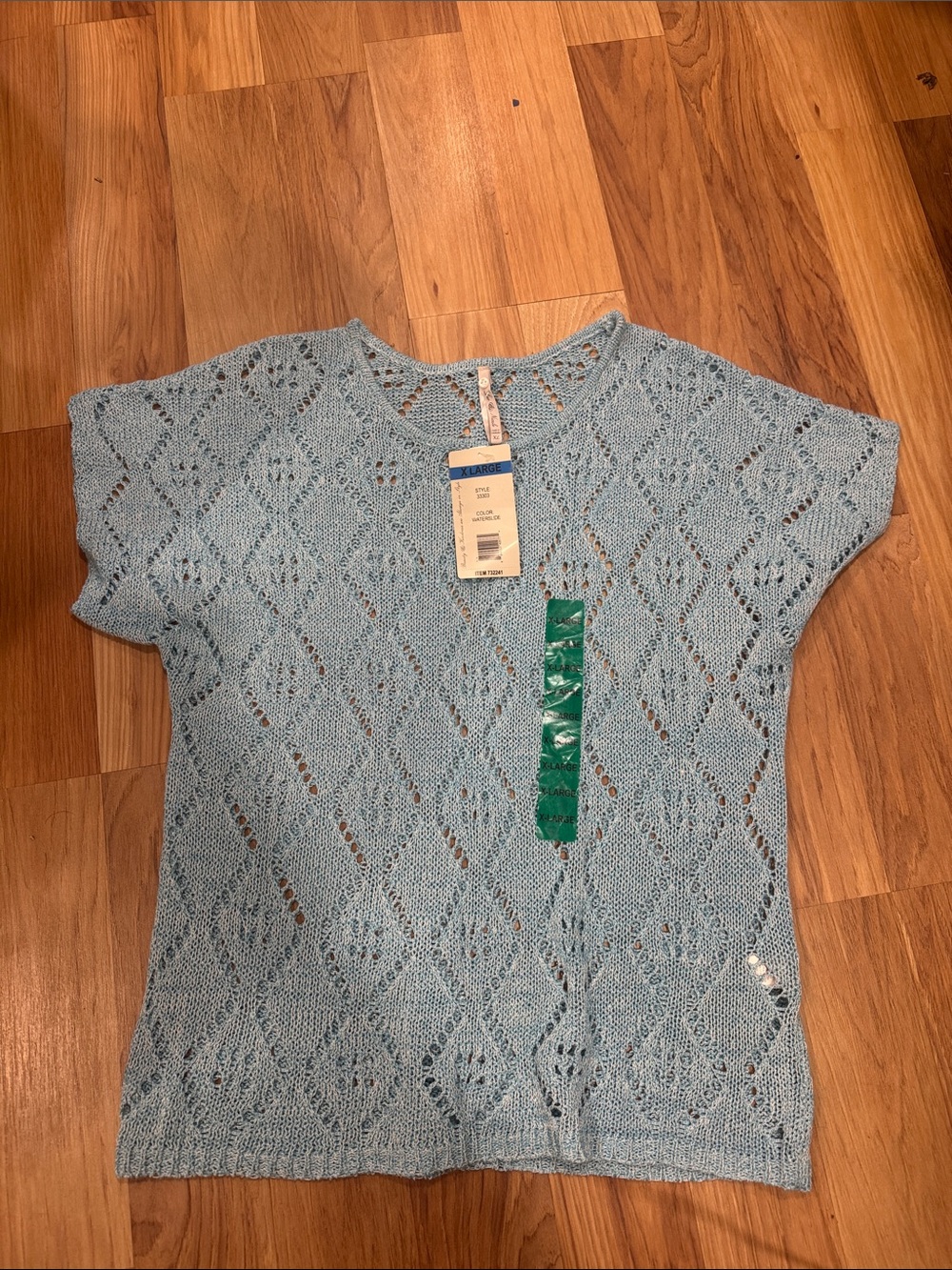 Leo & Nicole Light Blue Open-Knit Short Sleeve Sweater